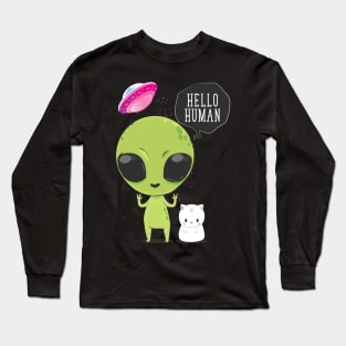 Alien Tshirt - Hello Human for Women Men Long Sleeve T-Shirt